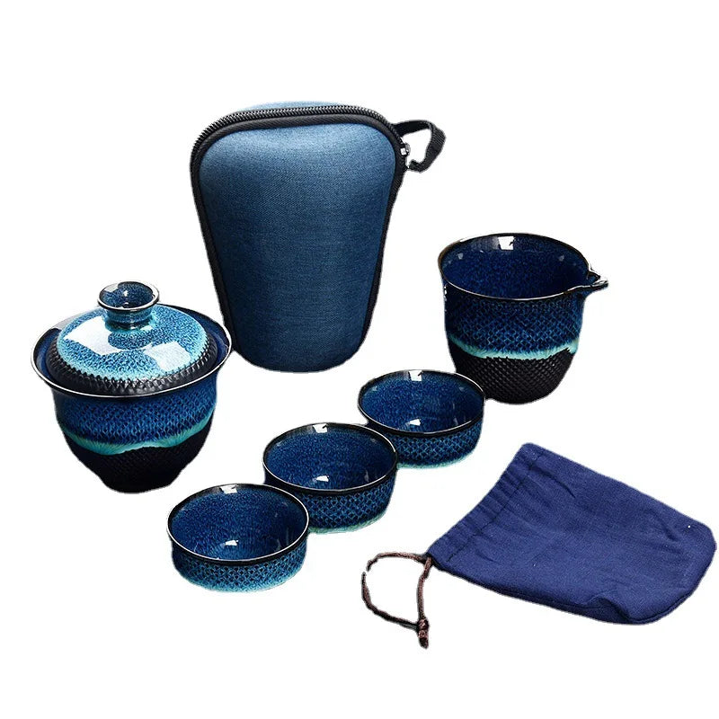 Afralia™ Chinese Kung Fu Ceramic Tea Set Teapot Gaiwan Porcelain Teaset Drinkware