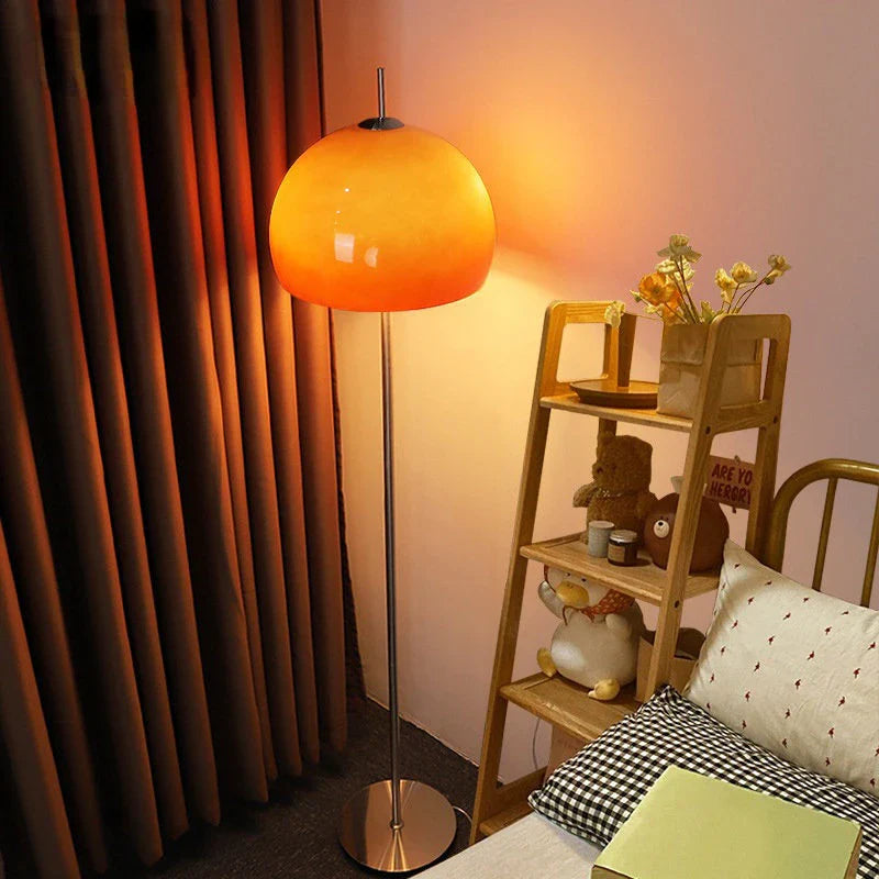 Afralia™ Retro Glass Gradient Orange Mushroom LED Floor Lamp for Living Room & Bedroom