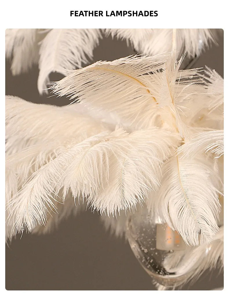 Afralia™ Modern Ostrich Feather Glass Chandelier Pendant Lighting Fixtures