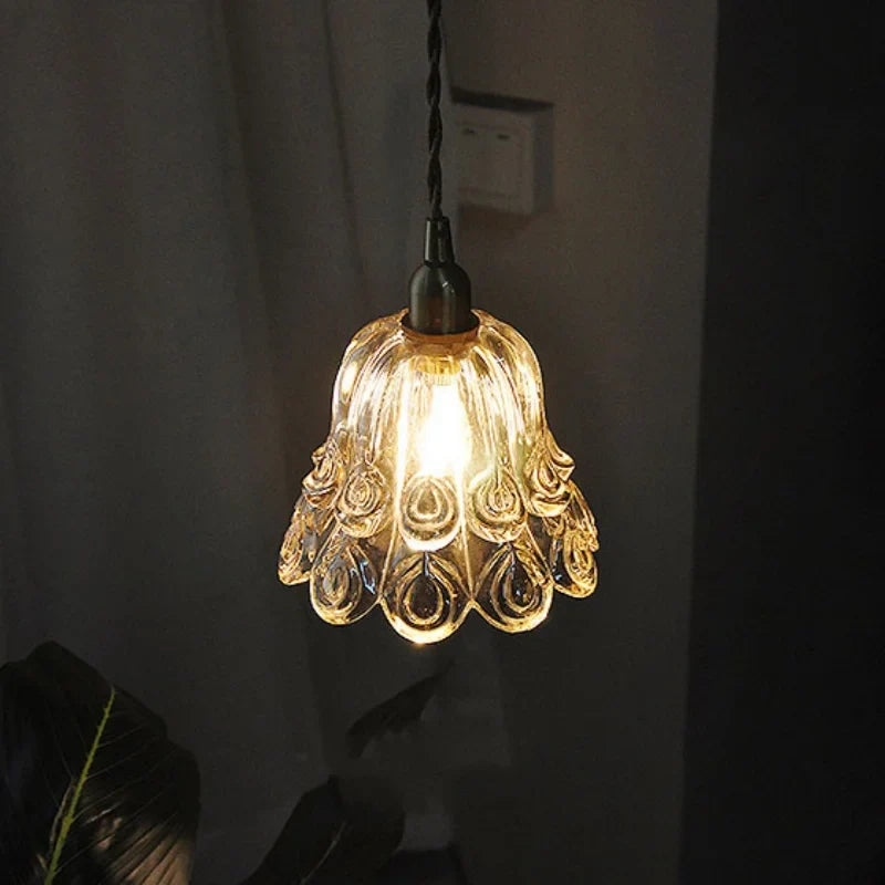 Afralia™ Amber Copper LED Pendant Light Glass Hang Lamp for Reading Aisle Café Home