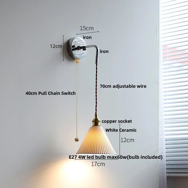 Afralia™ Ceramic LED Wall Sconce Modern Nordic Design Adjustable Pull Chain Switch WC Mirror Light