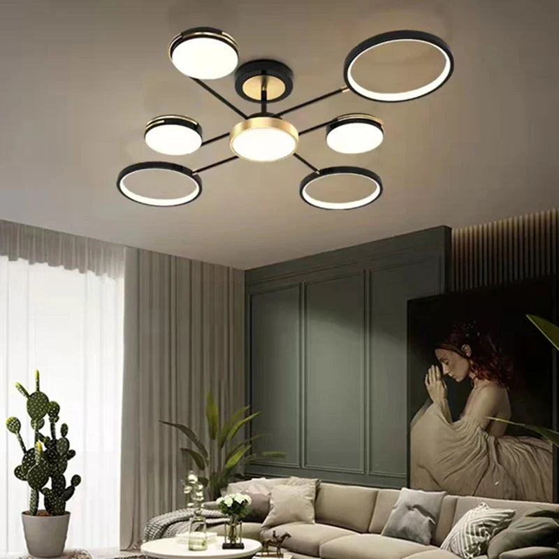 Afralia™ Modern Minimalist LED Ceiling Lights, Gold & Black Metal, 3 Color Temperatures