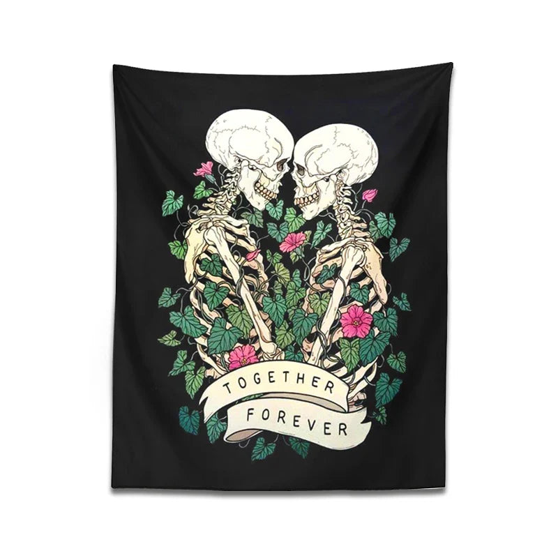 Afralia™ Lover Skeleton Tapestry Wall Hanging With Rose Flower Psychedelic Boho Blanket