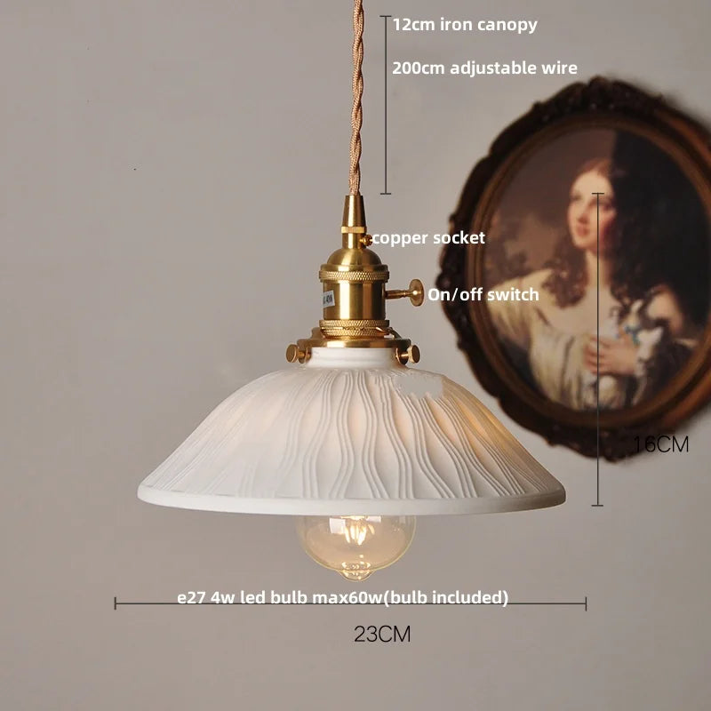 Afralia™ Ceramic LED Pendant Light Fixture Minimalist Wood Decor Hanging Lamp