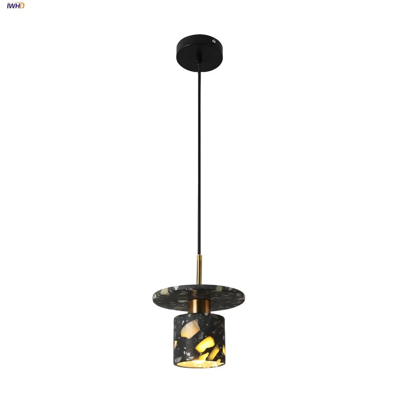 Afralia™ Black Terrazzo Stone LED Pendant Lamp Modern Nordic Hanging Lights