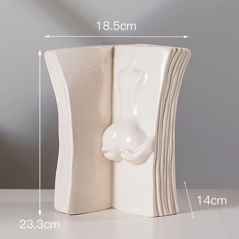 Afralia™ Ceramic Man Face Book Stand Vase for Room Decor and Storage