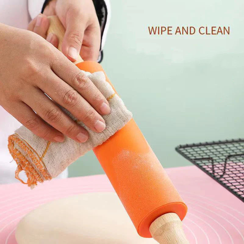 Afralia™ Silicone Rolling Pin with Wooden Handle - Non-stick Baking Tool
