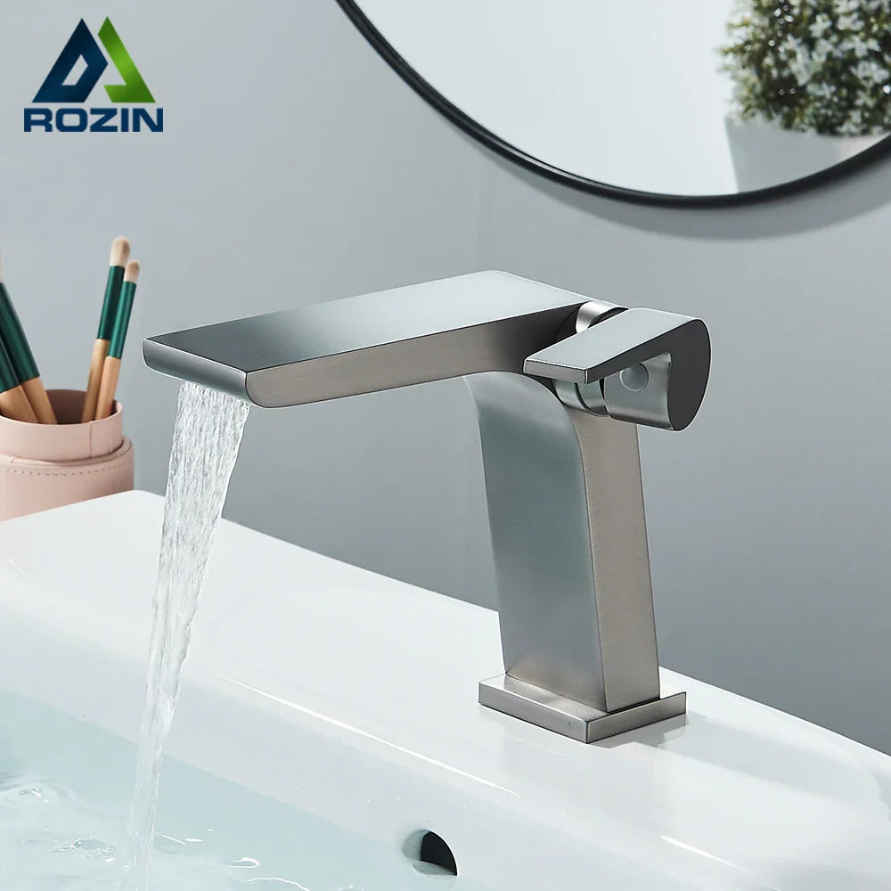 Afralia™ Gun Grey Basin Faucet: Modern Deck Mounted Sink Mixer Tap for Luxury Bathrooms