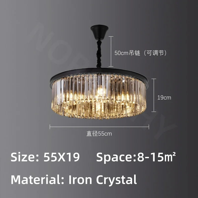Afralia™ Crystal Pendant Light: Black Rectangular Dining Room Fixture, American Style Retro Design