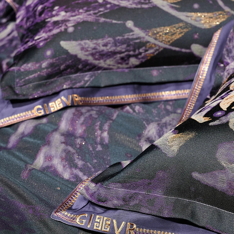 Afralia™ Luxury Purple Egyptian Cotton Jacquard Bedding Set with Duvet Cover, Sheet, Pillowcases