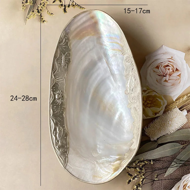 Afralia™ Shells Jewelry Tray, Light Luxury Gold-rimmed, Living Room Decor, Tabletop Fruit Tray