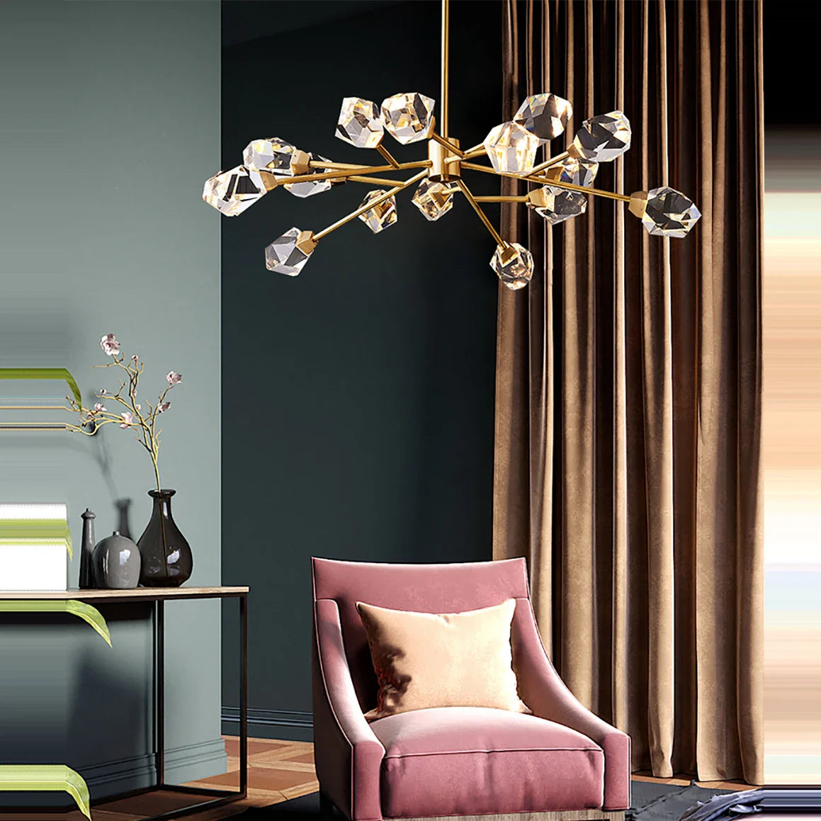 Afralia™ Diamond Crystal Brass LED Pendant Light Gold Luxury Hanglamp
