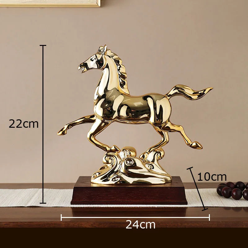 Afralia™ Golden Horse Mascot Resin Statue Artwork for Aesthetic Room Decor