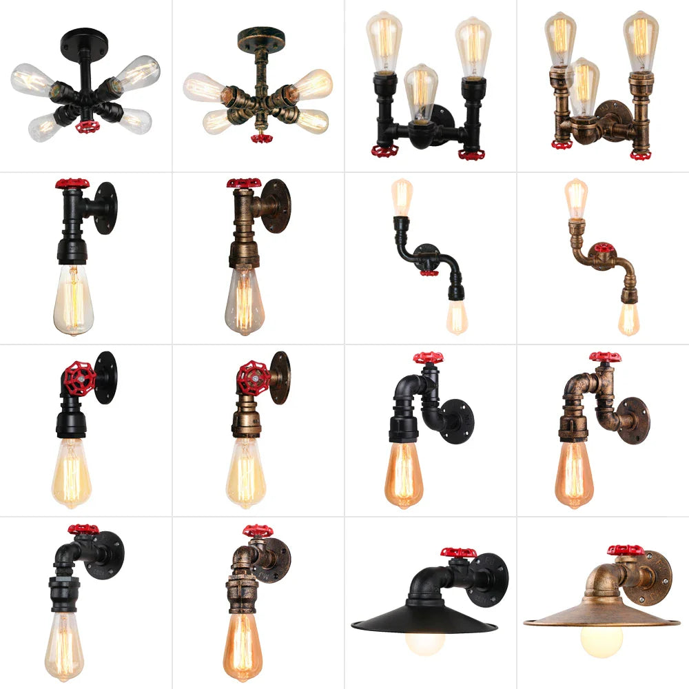 Afralia™ Industrial Iron Rust Water Pipe Wall Light Vintage E27 Sconce Fixture