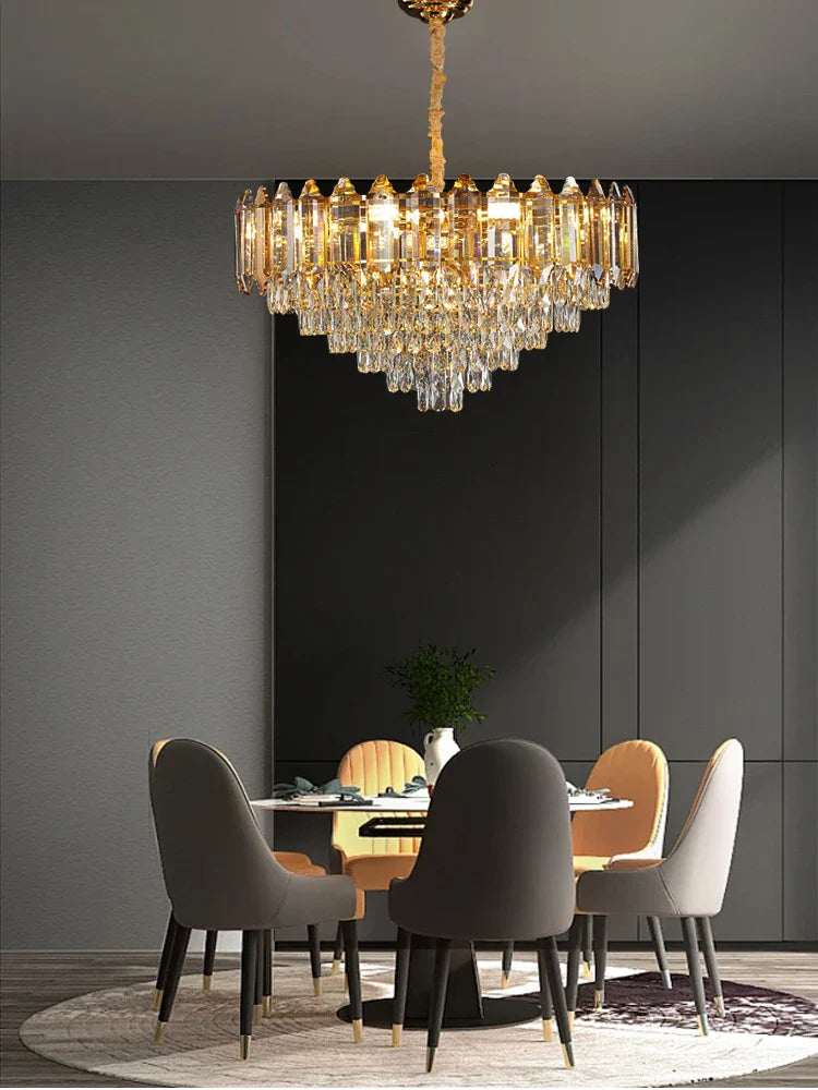 Afralia™ Gold Amber Crystal Chandelier Lights Modern Room Decor Hanging Lamp