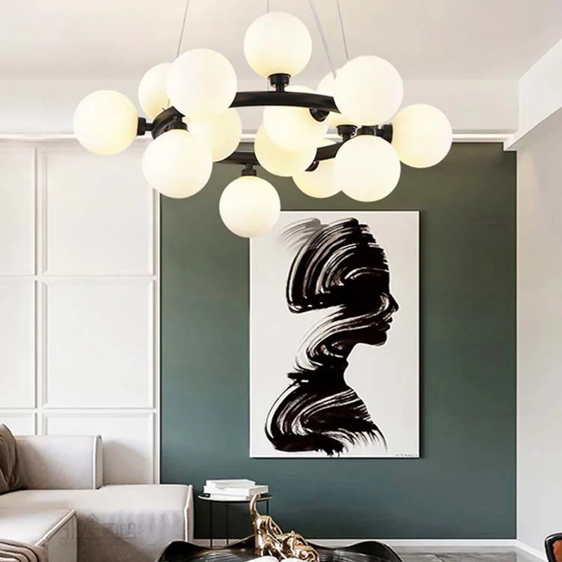 Afralia™ Glass Ball LED Chandelier Modern Pendant Light for Home Decor