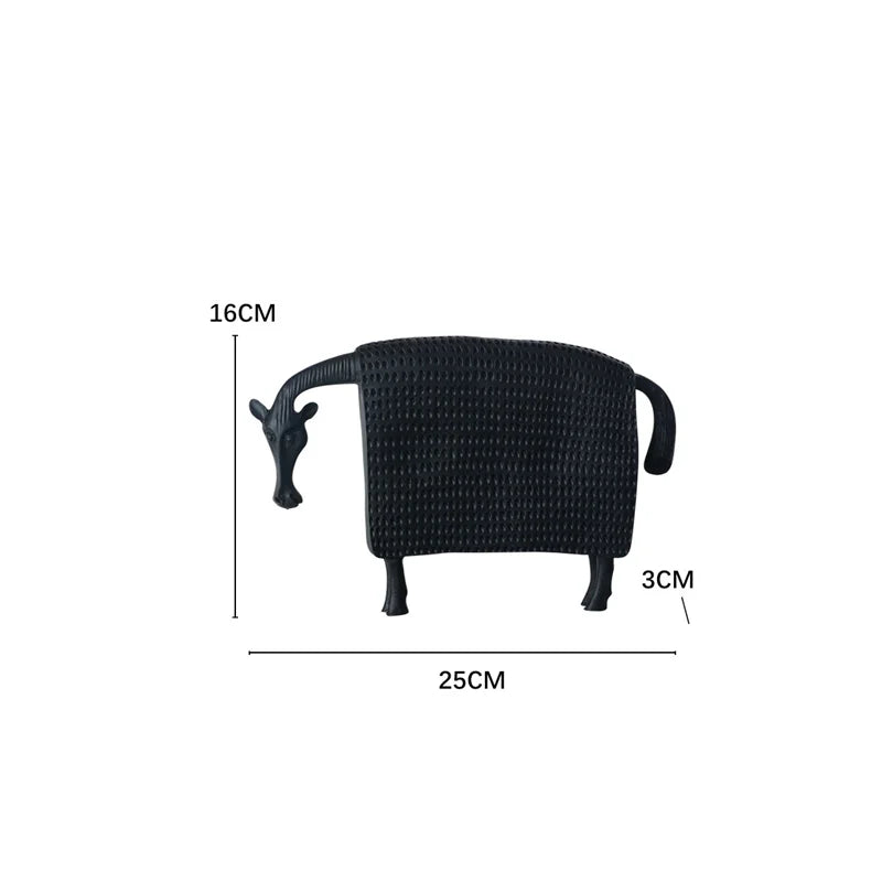 Afralia™ Black Cow Ox Resin Sculpture Figurine - Room Decor Art Statue