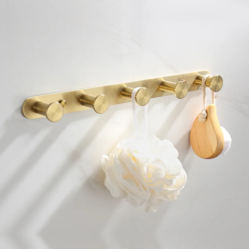 Afralia™ Brushed Gold Bathroom Accessories Set: Wall Mount Shelf, Toilet Paper Holder, Towel Bar, Robe Hook