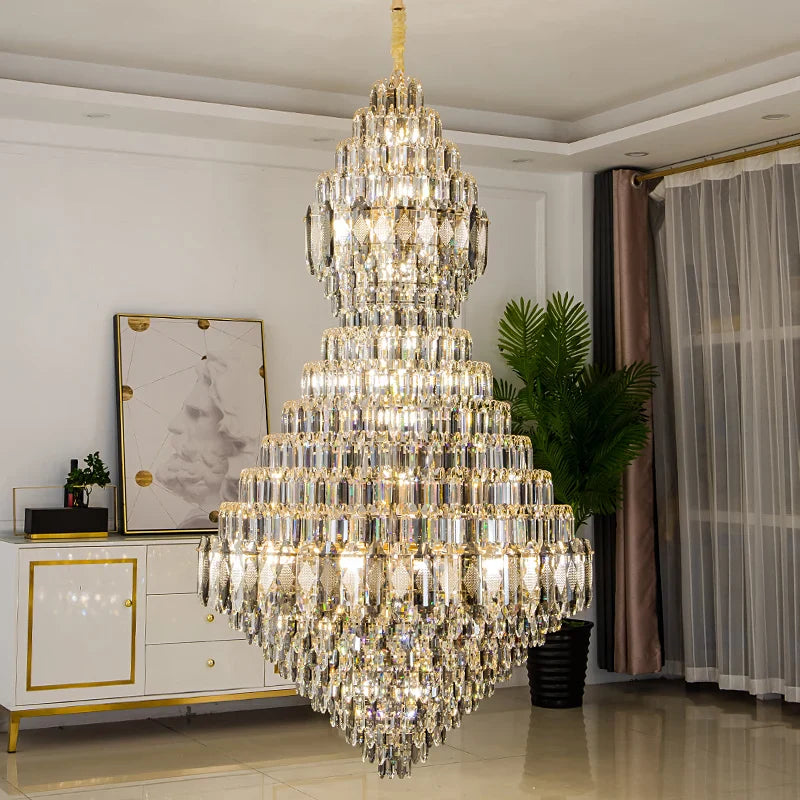 Afralia™ Crystal Chandelier LED Light for Luxurious Living Room, Staircase, and Exhibition Hall