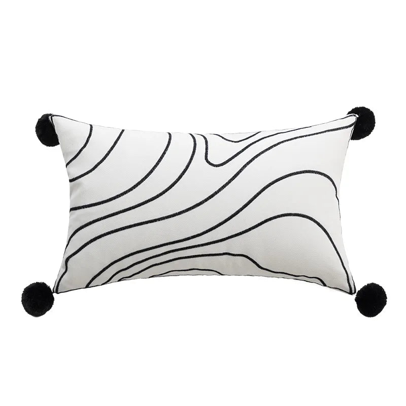 Green Black Line Embroidery Pillow Cover by Afralia™ for Modern Home Decor