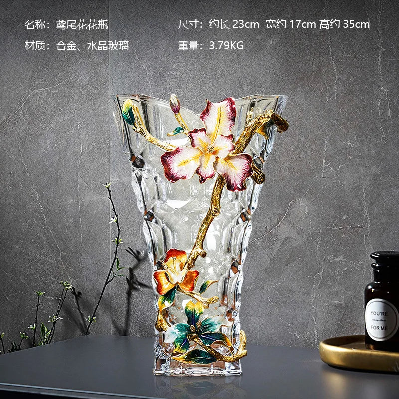 Afralia™ Crystal Glass Vase: Modern Light Luxury Enamel Living Room Decor