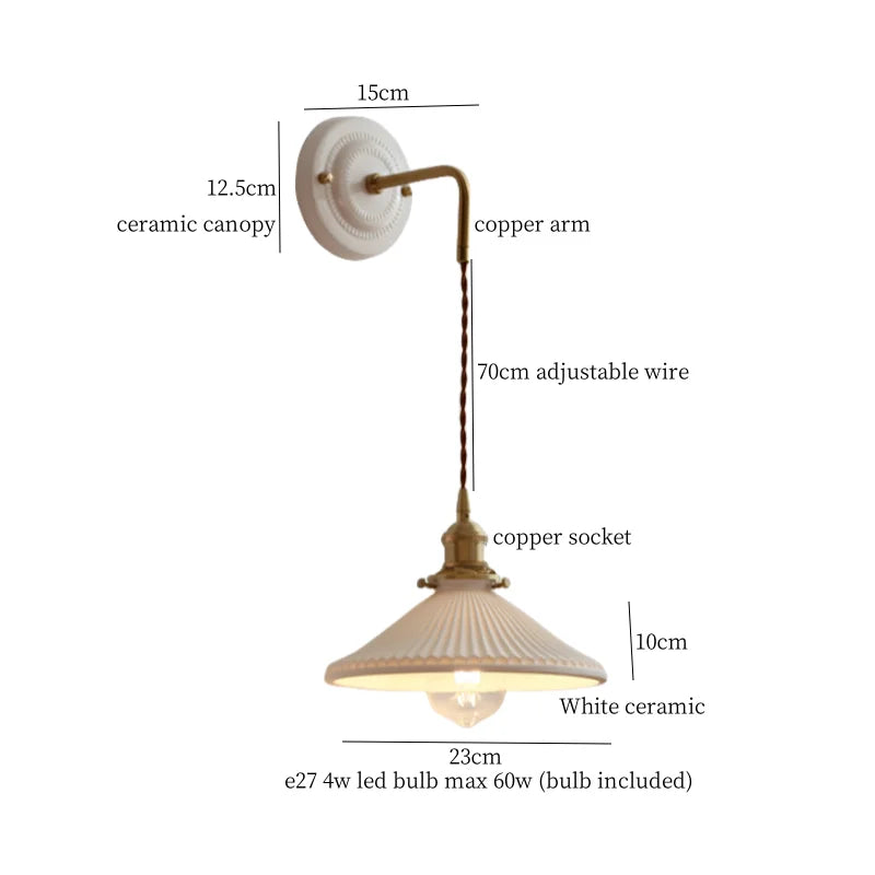 Afralia™ Adjustable LED Wall Sconce Lamp Stripe Ceramic Copper Mirror Bedside