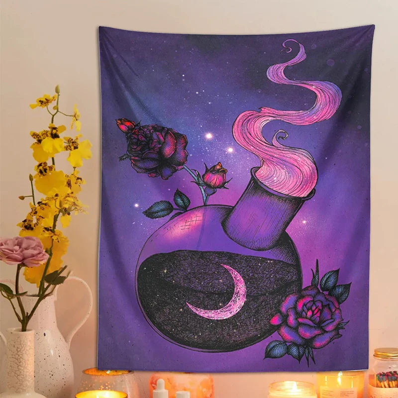 Afralia™ Purple Rose Magic Tapestry Wall Hanging: Boho Home Decor for Hippie Vibes