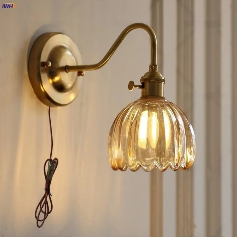 Afralia™ Glass Copper Knob Switch LED Wall Sconce - Modern Nordic Design