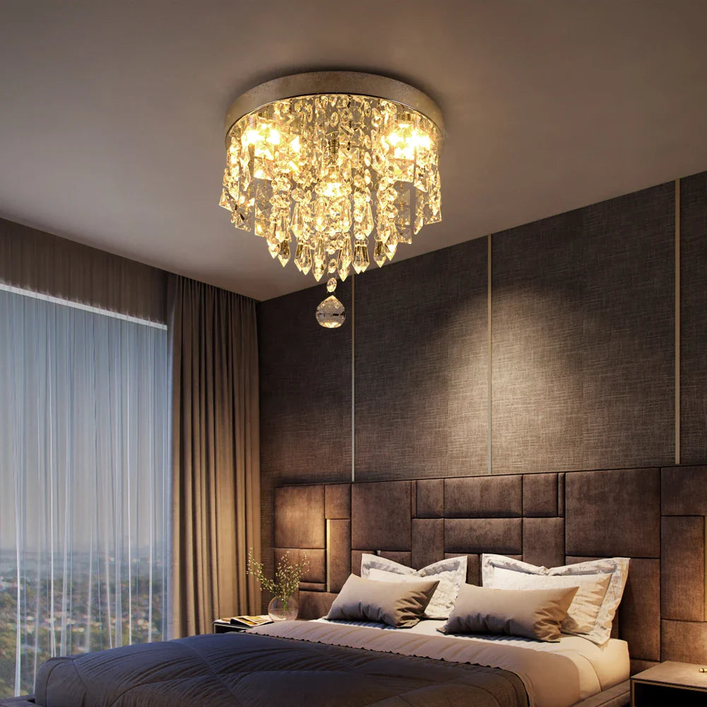 Afralia™ Luxury Crystal Ceiling LED Pendant Chandelier Silver Fixtures for Home Decor