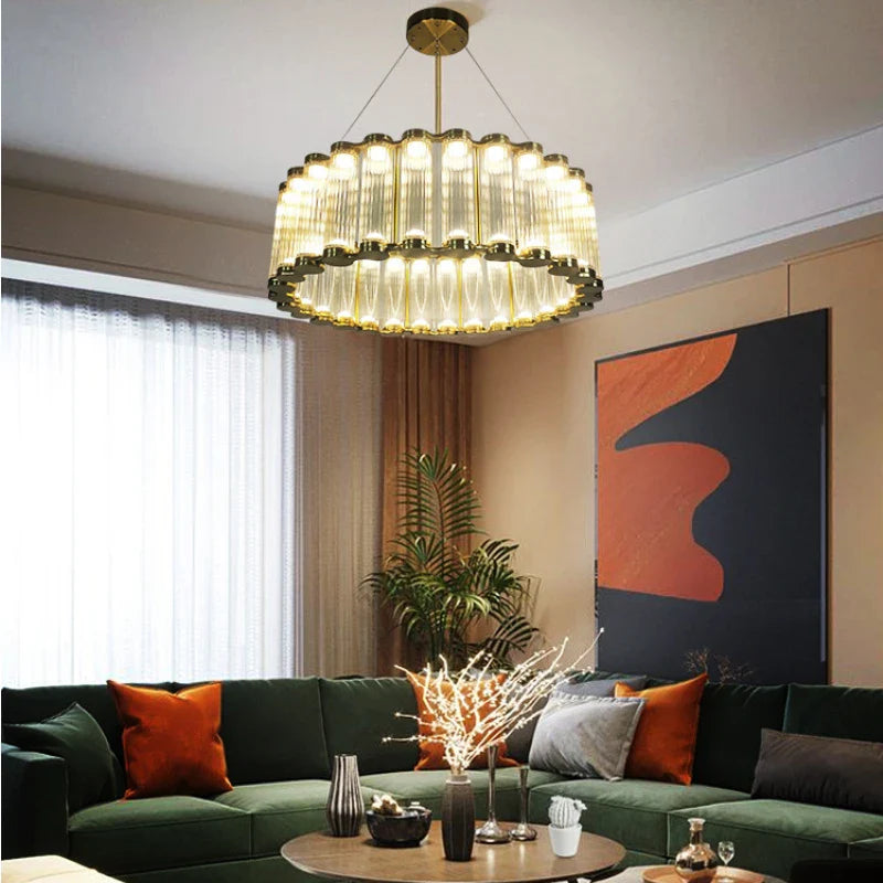 Afralia™ Golden Chandelier LED Dimming Light for Modern Living Room & Bedroom