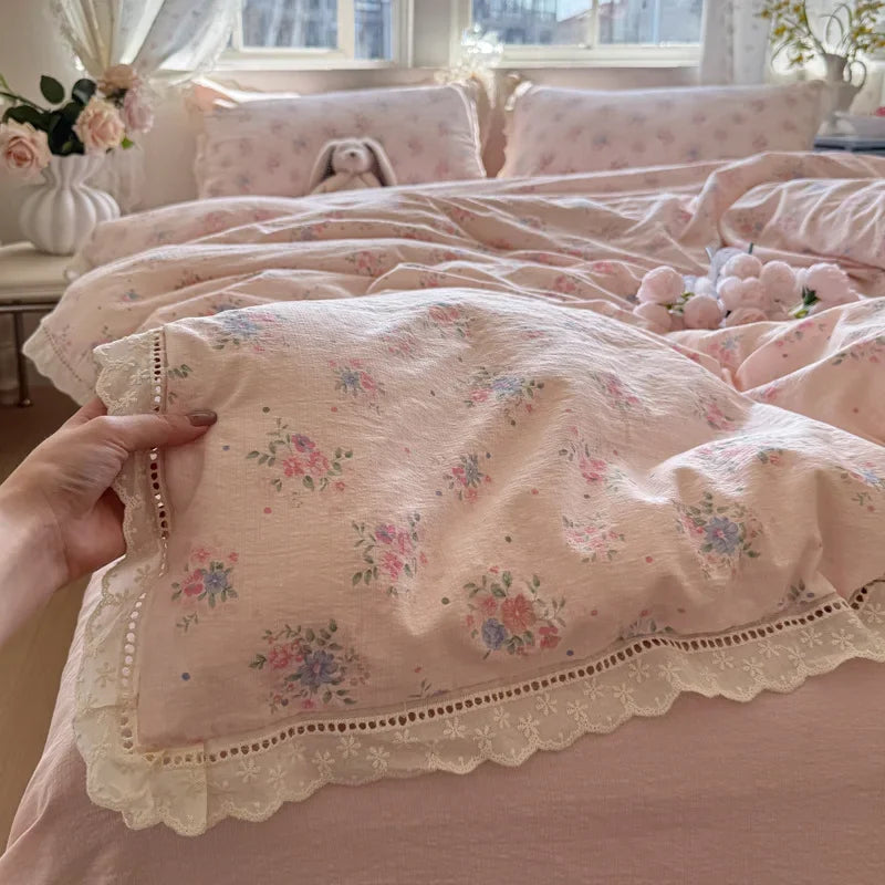 Afralia™ Summer Hollow Lace Floral Bedding Set - Princess Style, Soft & Breathable