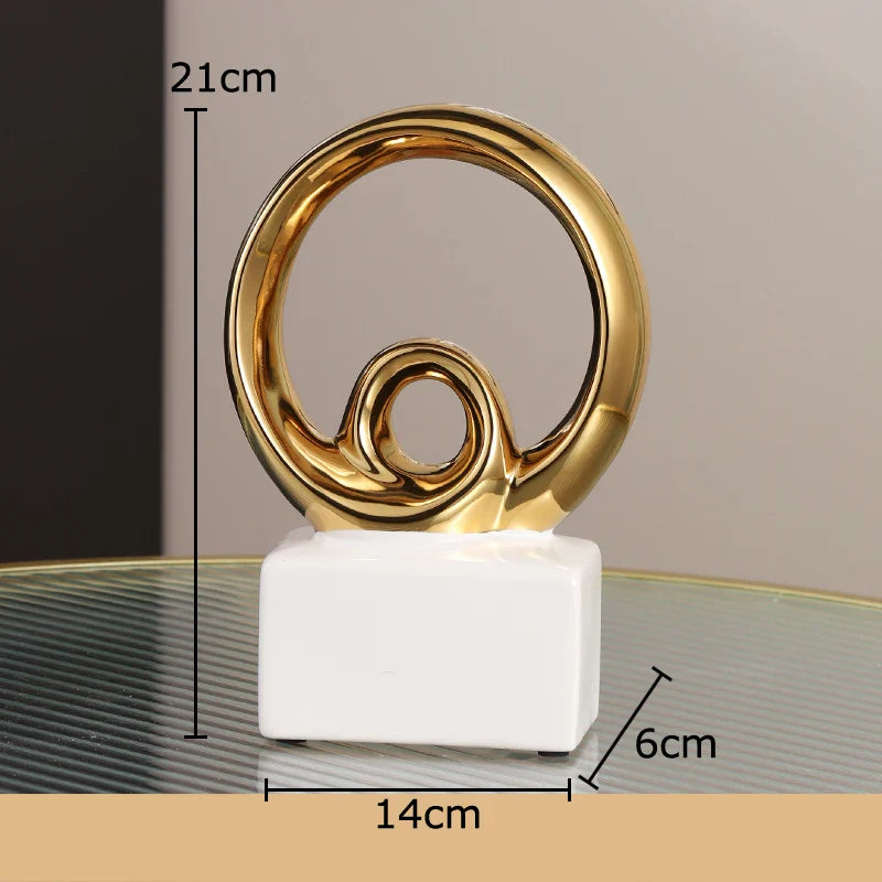Afralia™ Gold Chain Abstract Ceramic Statue Desk Decoration Ornaments Sculpture Aesthetics