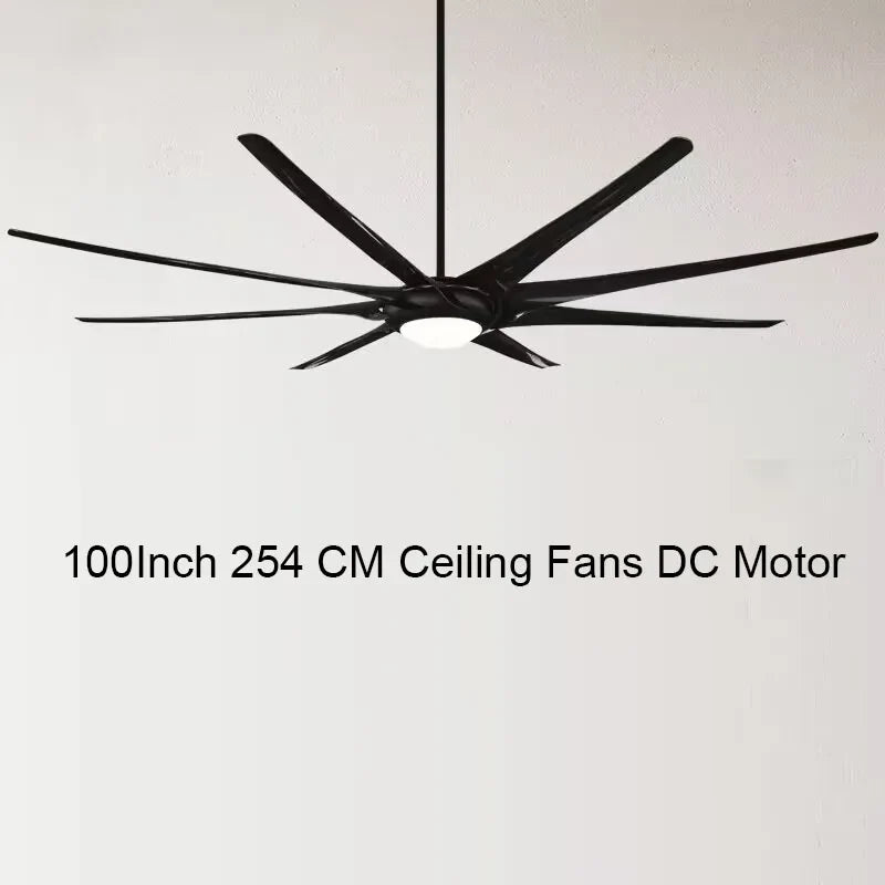 Afralia™ 100" Large Ceiling Fan with Light, DC Motor, Reverse Blades, Stainless Steel Finish