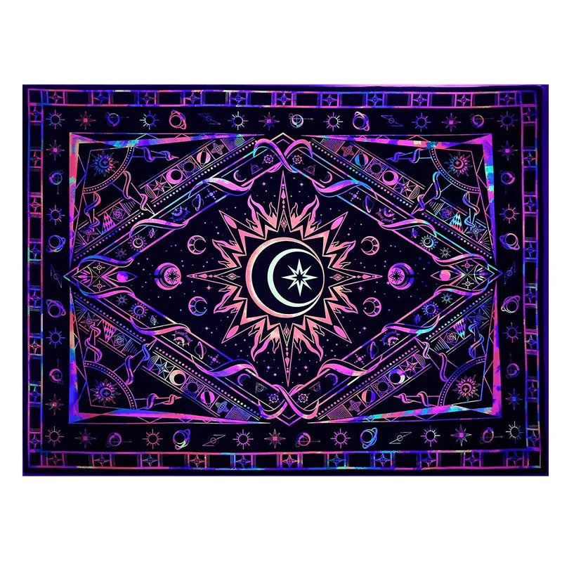 Afralia™ Sun Moon Phase Tapestry - Colorful Hippie Boho Psychedelic Wall Hanging