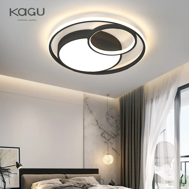 Afralia™ Black Modern LED Ceiling Lights, Dimmable Round Ring Light Fixtures for Living Room