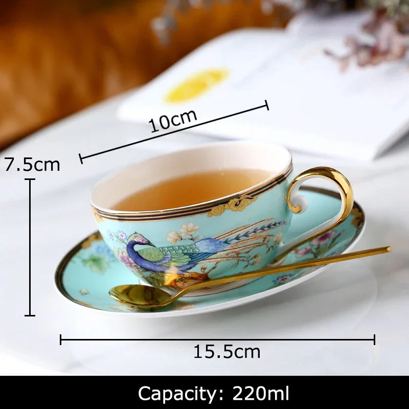 Afralia™ Phoenix Bone China Gold Coffee Cup Set
