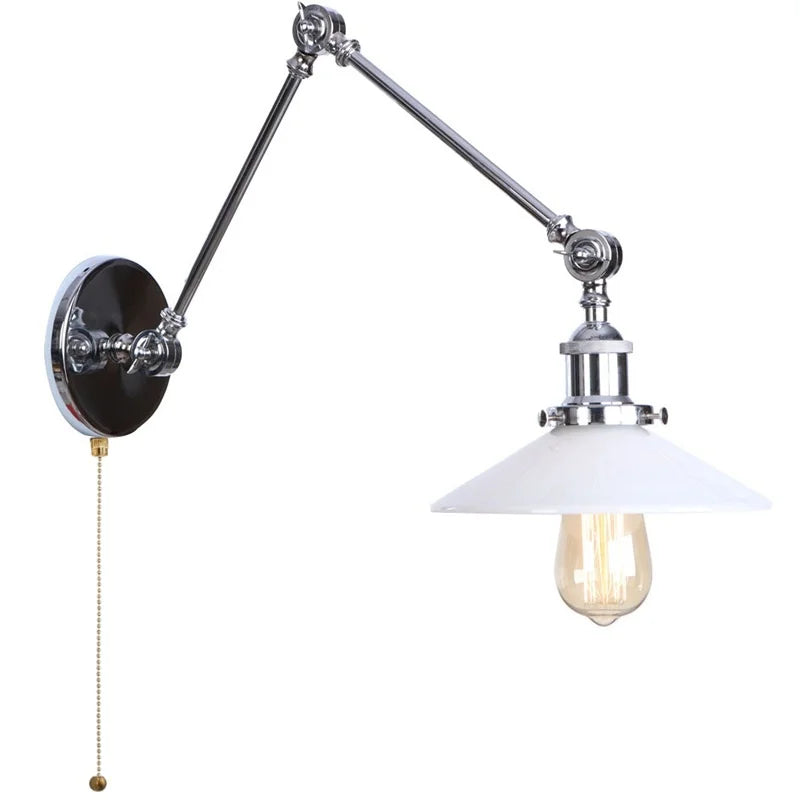 Afralia™ White Glass Swing Arm LED Wall Sconce for Industrial Loft, Coffee, Hallway