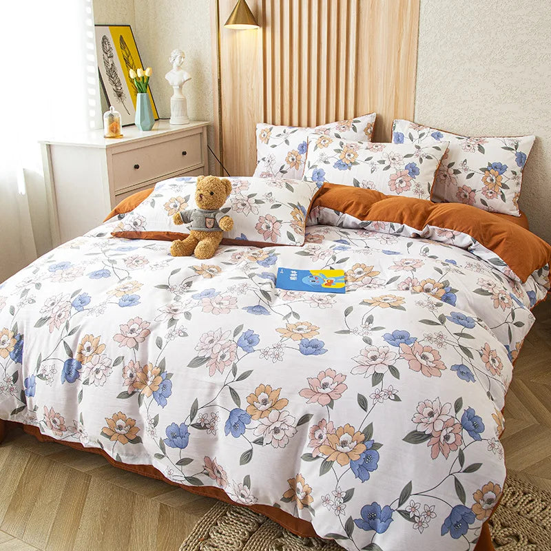 Afralia™ Flower Printed Washed Cotton Duvet Cover, Single/Queen/King Sizes