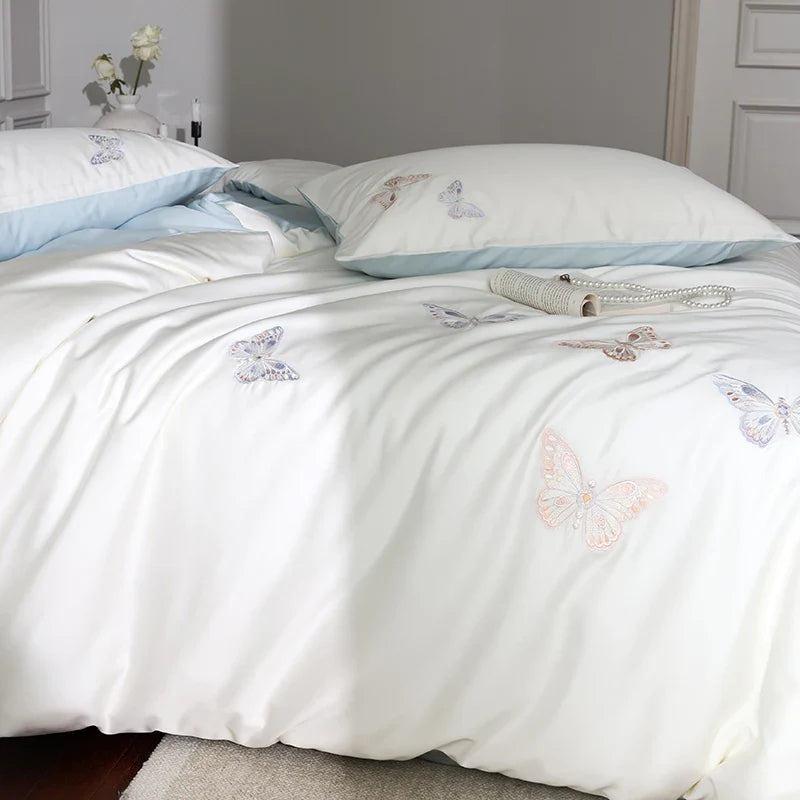Afralia™ Butterfly Embroidery Lyocell Cotton Bedding Set, Silky Soft Cool Feeling Sheets