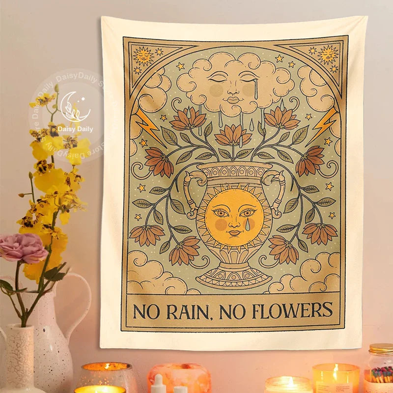 Afralia™ Sunflower Tapestry No Rain No Flowers Tarot Psychedelic Vase Wall Hanging