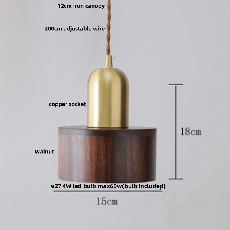 Afralia™ Copper Socket Walnut Wood LED Pendant Light Fixture for Dining Room
