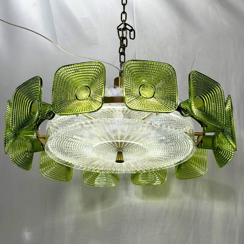 Afralia™ Glass Petal Chandelier: French Green Pendant Lighting for Living Room, Dining Room, Bedroom