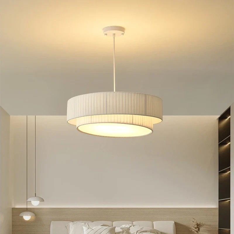 Afralia™ Creamy Style E27 Chandelier Bedroom Pendant Lights: Minimalist White Fabric LED Lamps