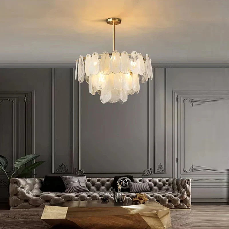 Afralia™ Cloudy Glass Chandeliers: Modern LED Lustre Indoor Lighting for Living Room Décor