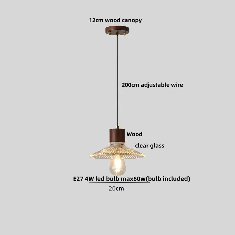 Afralia™ Japan Style Wood LED Pendant Light Fixture Clear Glass Adjustable Hanging Lamp