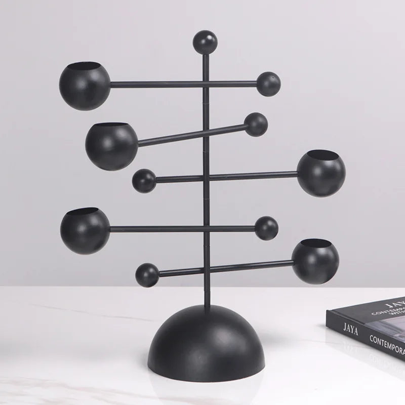 Afralia™ Geometric Rotate Candle Holder Black Candelabrum for Home Decor