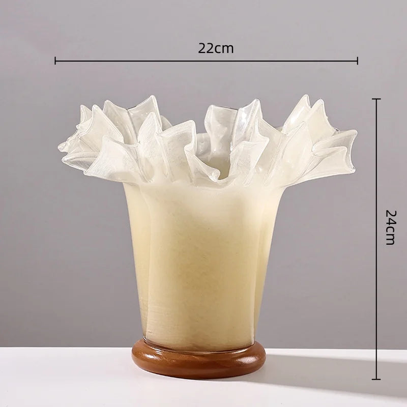 Afralia™ Large Glass Vase with Lotus Leaf Edge for Home Decor