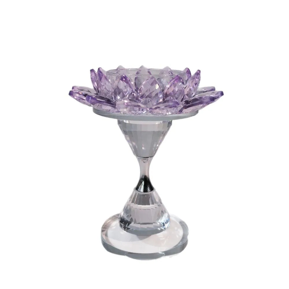 Afralia™ Crystal Lotus Candle Holder Home Decoration Crystal Flower Candlestick