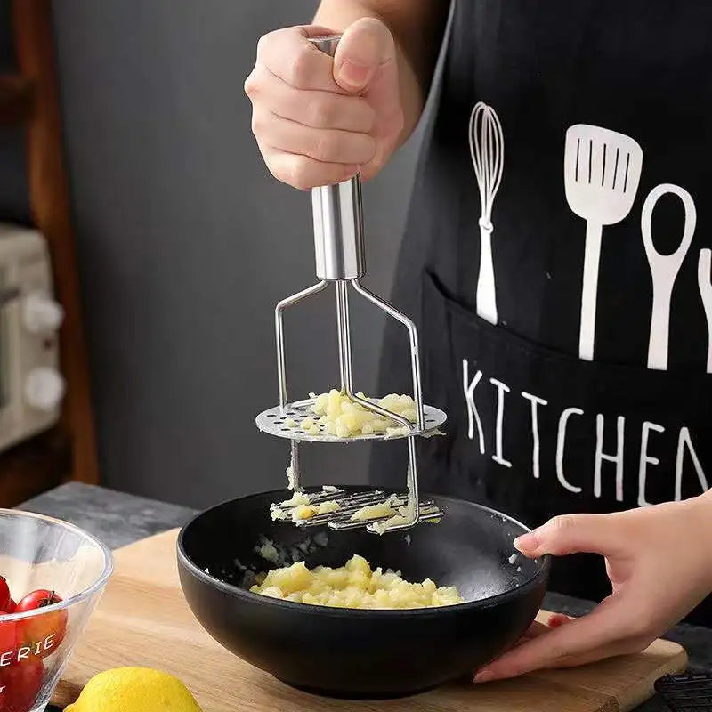 Afralia™ Double-layer Stainless Steel Potato Masher & Food Crusher for Kitchen Vegetable Fruit