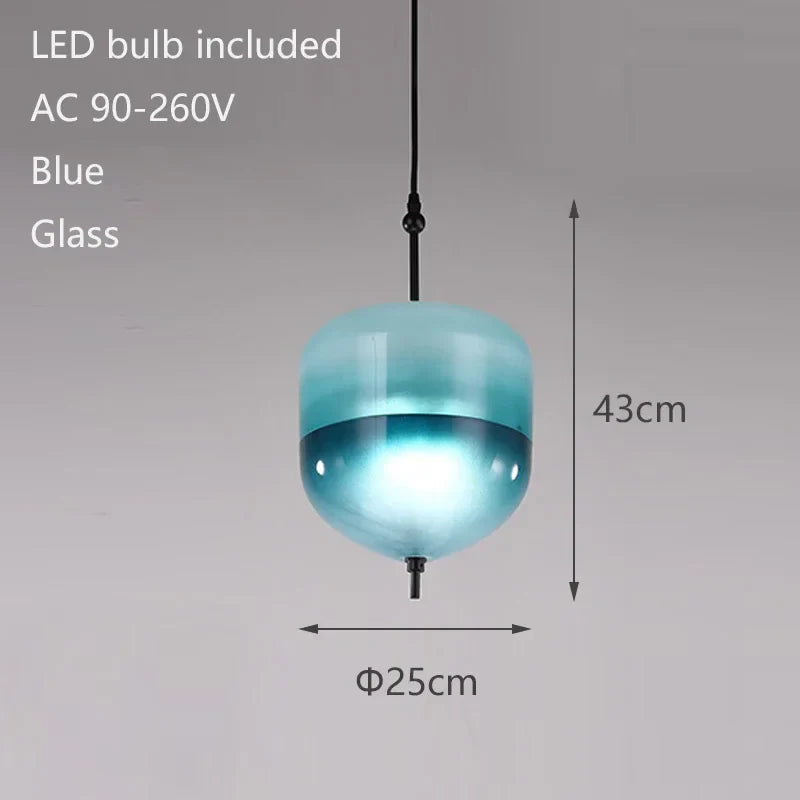 Afralia™ Nordic Blue Glass Chandelier LED Art Deco White Pendant for Dining Room & Kitchen